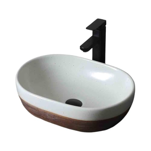 Durable Lavabo de pedestal cerámica vintage for baño interior y exterior con accesorios, lavabo patio, blanco marrón Fácil de limpiar