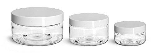 4 oz Clear PET Heavy Wall Jars w/White Smooth Lined Plastic Caps