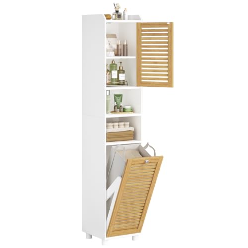 FORABAMB Badezimmerschrank hoch mit Wäschekorb, Badschrank...