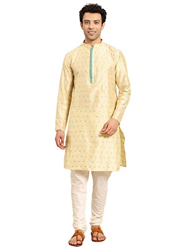 Image of Men's Navy Blue Cotton Festive Wear Regular Fit Woven Design Kurta | Indian Wedding Wear Kurta | Festive Ethnic Kurta
