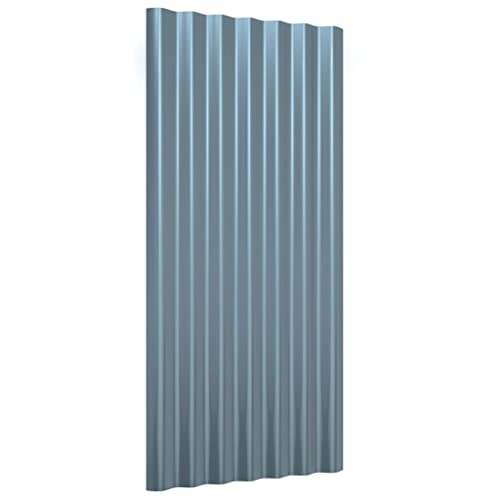 Lot de 12 Panneaux de Toit Ondulées, Plaque de Toit Panneaux de Toiture 12 pcs Acier enduit de poudre Gris 80x36 cm