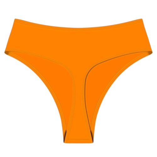 Genfirdom Womens High Waisted Thong Bikini Bottoms Swimsuit Bottoms High Cut Rave Bottoms(Orange，S