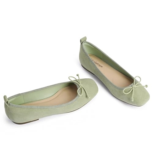 Image of Modatope Womens Flats Ballet Ballerina Flats for Women | Bow Bowknot Square Toe Slip on Flats, Dressy Comfort Ballet Shoes for Work, Driving, School, Travel & Daily Outings