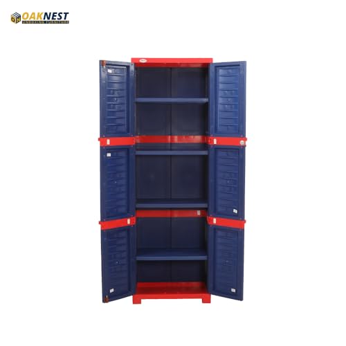 Image of Oaknest Supreme Fusion-03 Plastic Storage Cabinet | Compact & Multipurpose Storage Solution | Waterproof, Durable & Lightweight | Ideal for Home, Office & Garage | Red and Blue