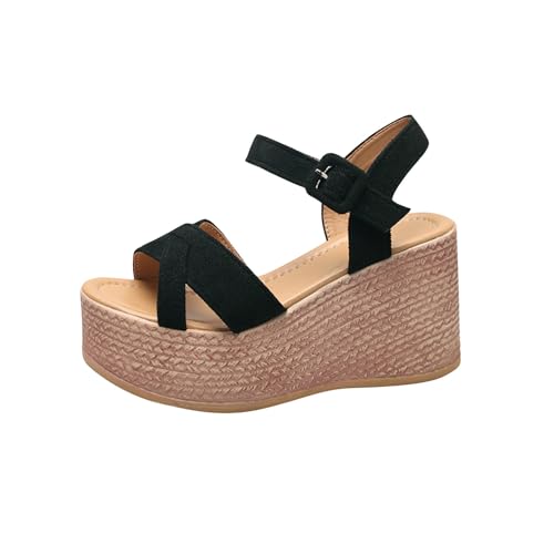 Women's Espadrille Platform Wedge Sandals with Ankle Buckle Bohemian Casual Non-Slip Cross Strap Open Toe Beach Sandal