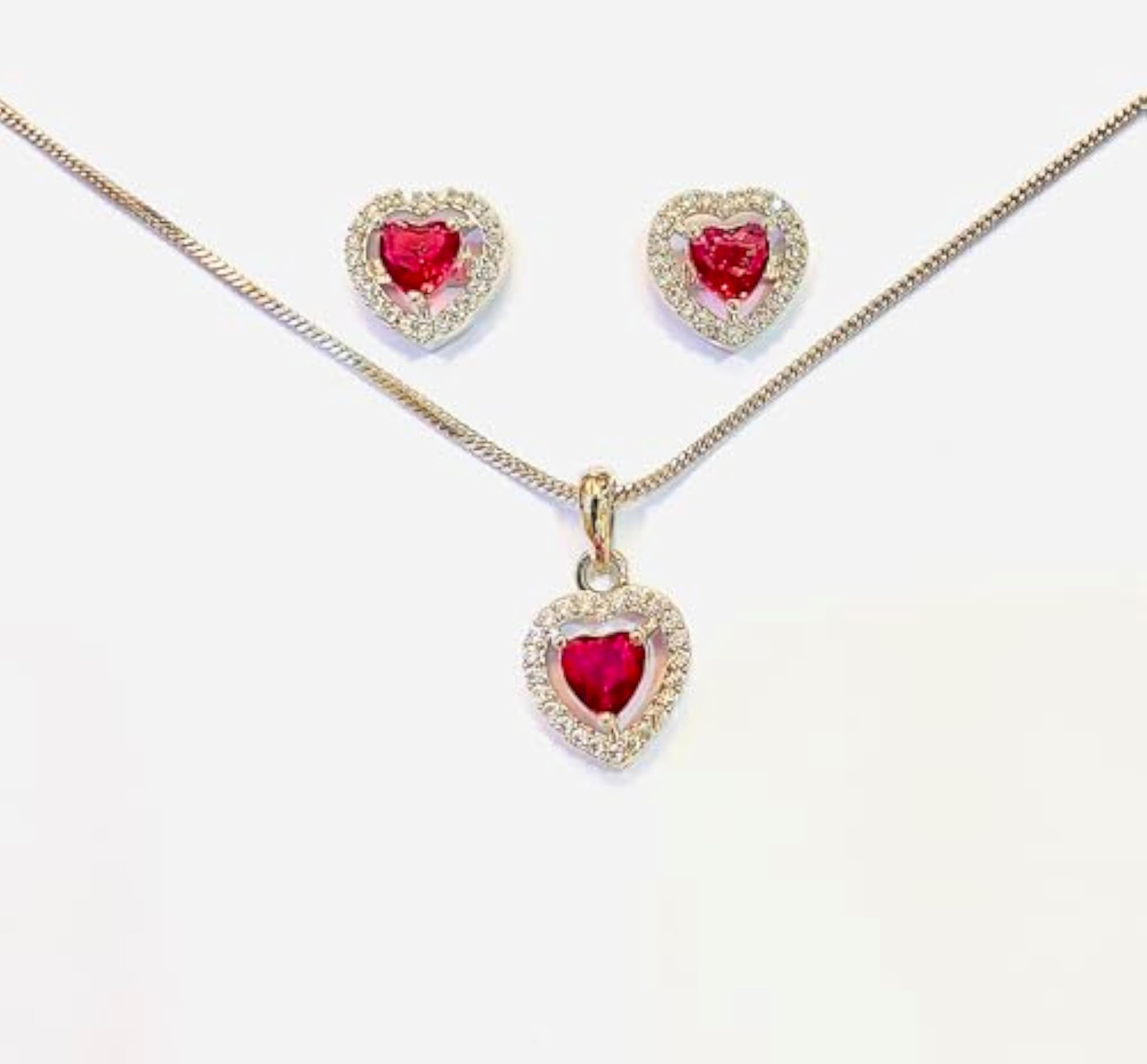 Heart-Shaped Ruby Red Dainty Pendant Set with CZ