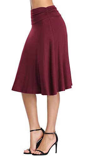 Image of Urban CoCo Women's Ruched High Waist Knee Length Jersey A-Line Stretchy Flared Casual Skirt