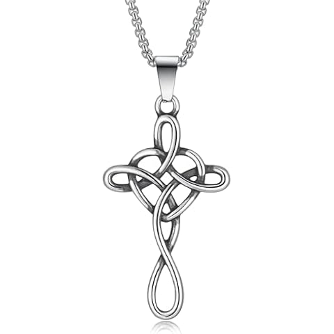 HEXALOVA Celtic Knot Cross Necklace for Women, Stainless Steel Cross Necklace for Men, Goth Cross Necklace, Cross Chain for Men, Silver Cross Pendant, Infinity Necklace Jewelry (17) Cover