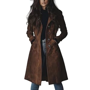 Wildlederjacke für Damen, Herbst, Retro, zweireihig, klassisch, Revers, schmal, Damen-Mantel, Wildlederimitat, eleganter langer Trenchcoat aus Wildleder, braun, M