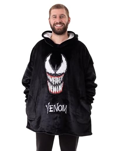 Marvel Venom Sudadera con Capucha para Hombre | Jersey con Capucha de Forro Polar para Adultos en Negro con Personaje de Venom | Ropa de Estar por casa con Forro Sherpa y Bolsillos | Mercancía | Ya disponible en tu tienda friki favorita! En mundofriki.es!