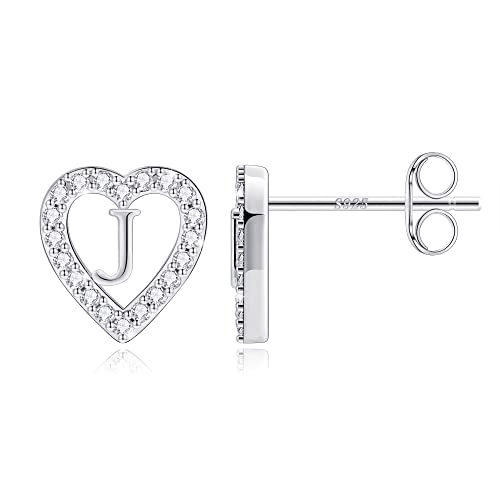Image of Anoup Heart Initial Earrings for Girls Gifts - S925 Sterling Silver Post CZ Hypoallergenic Stud Initial Earrings for Women Teen Girls Birthday Gifts for Kids Jewelry