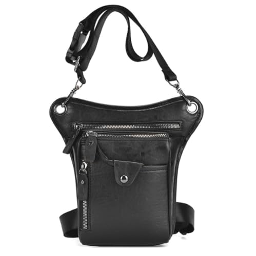 ヒップバッグ レッグバッグ メンズ ウェストポーチ 本革 大容量 多機能 バイク用 腿用バッグ ヒップバッグ アウトドア 防水 耐磨耗 アウトドア 自転車 カーキ (ブラック)