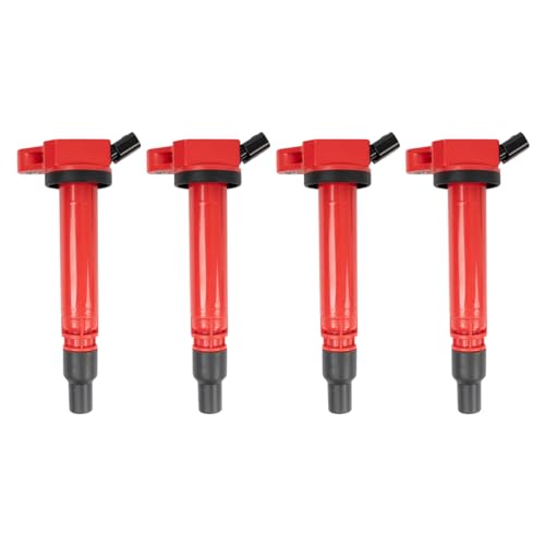TRQ Performance Ignition Coil Set Red for 2013-2018 Lexus ES300h 2015-2019 NX300h 2011-2016 Scion tC Toyota Avalon 2010-2017 Camry 2009-2019 Highlander 2009-2018 RAV4 2011-2012 Sienna 2009-2015 Venza