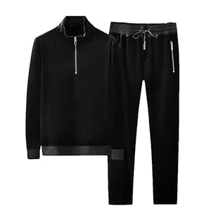 Youllyuu Men’s Velour Sport Casual Sets Stand Collar Zipper Sweatshirts Elastic Waistband Pants Tracksuit