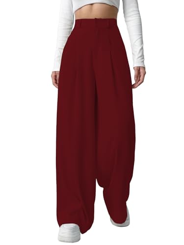 Image of Shasmi Women's Loose Mid Rise Solid, Pleated Trousers, Wide Leg Pocket Casual Long Korean Trousers Pant (146)