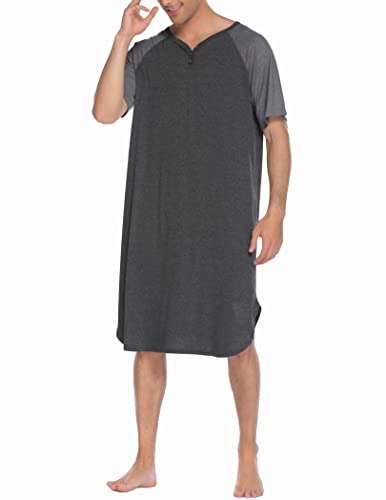 Image of Ekouaer Sleepwear Men's Nightshirt Short Sleeve Pajama Big & Tall Nightgown