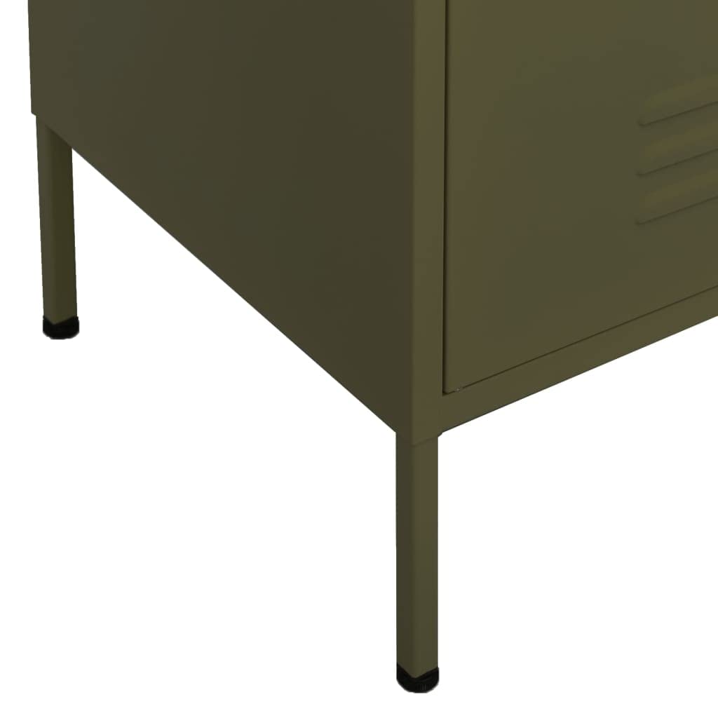 Oliwkowa metalowa szafka do przechowywania z 2 drzwiami, 2 wysuwanymi szufladami i regulowaną półką, 80 x 35 x 102 cm, szafka użytkowa do domowego biura i organizacji garażu