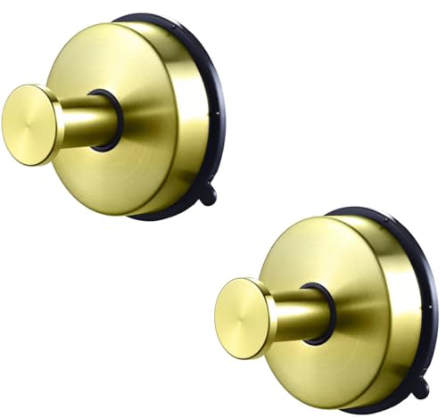 YUET Brushed Brass 2 Pcs Suction Hooks, Vacuum Suction Cup Hook