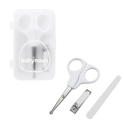 babynova Maniküre Set für Babys Sicheres Baby Nagelpflege Set mit Schere mit abgerundeten Spitzen Nagelknipser & Feile Hygienische Aufbewahrungsbox für Reisen & den täglichen Gebrauch BPA-frei
