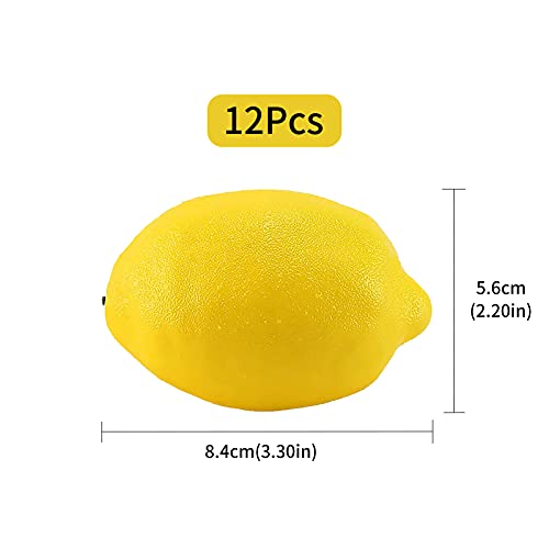 Hileyu 12 Pieces Artificial Lemons Realistic Decorative Home Kitchen Fake Fruit Lifelike Simulation Fake Fruit for Party Decoration,Yellow Lemons Fake Fruit Decoration(3.3X2.2in)