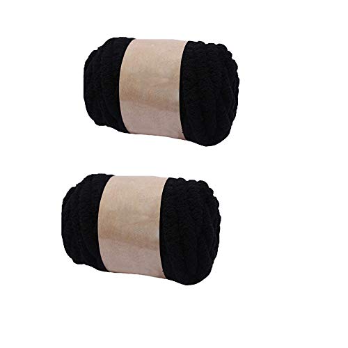 Clisil Super Chunky Knit Chenille Yarn 2-Pack Black Hand Knitting Yarn Arm Knit Baby Blanket Yarn Vegan Jumbo Chenille Yarn DIY Pillow Throw Hat 250g Per Skein