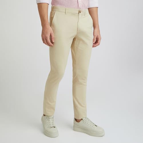 Image of Colorplus Nuvo Fit Cotton Nylon Blend Solid Piece Dyed Pattern Flat Front Casual Trouser