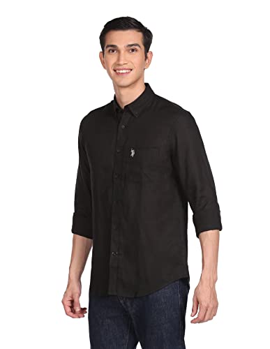 Image of U.S. Polo ASSN. Men's Solid Linen Tailored Fit Button Down Casual Shirt