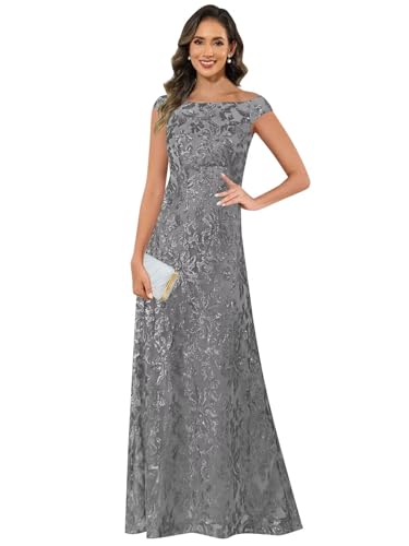 Sparkly Sequin Mother of The Bride Dresses for Wedding Off Shoulder Cap Sleeves Formal Evening Dress