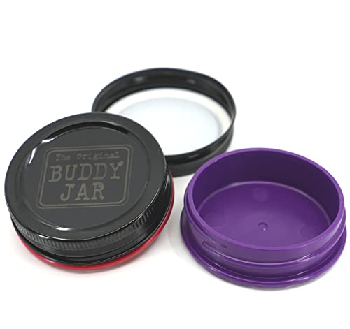 BuddyJar Two-Pack, Herb Storage, Smell Proof Portable Stash Jar (55ml, 1.8 fl. oz.), Set of 2, Red and Purple