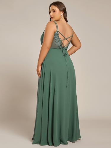 Image of Ever-Pretty Women's Pleated Backless Applique V Neck A Line Chiffon Sleeveless Plus Size Bridesmaid Dresses 01692-DA