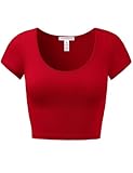 Women's Cotton Basic Scoop Neck Crop Short Sleeve Tops
