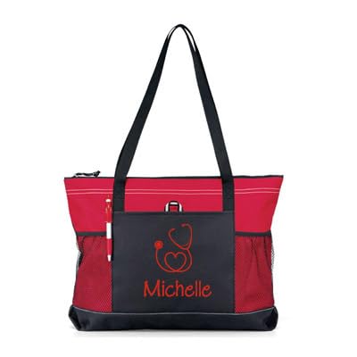 Bolso Tote personalizado rojo y negro para enfermera miniatura 4