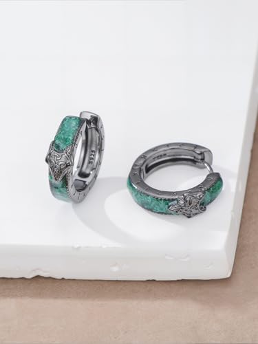 Viking Hoop Earrings for Men 925 Sterling Silver Celtic Knot Black Huggie Earring Jewelry Gifts for Men Women4