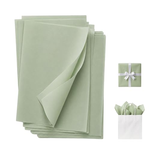 Sage Green Tissue Paper Bulk 100 Sheets 20 x 14 17GSM Gift Tissue Paper for Gift Bags Wrapping & Packaging Decorative Tissue Paper for Crafts Bouquets Baby Shower & Party Supplies