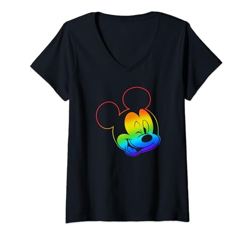 T-shirt Mickey Disney femme vêtements col v haut imprimé graphique multicolore