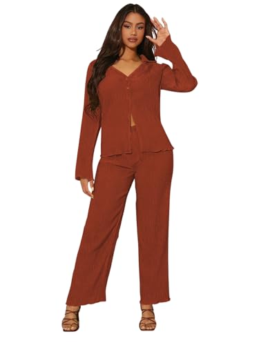 Image of GRECIILOOKS Co ord Set Women Stylish | Woman Dress | Summer Cord Sets for Women's | Trendy Casual Shirt and Pants | Pyjama Set's Solid & Beach, Resort Outfits Full Sleeve