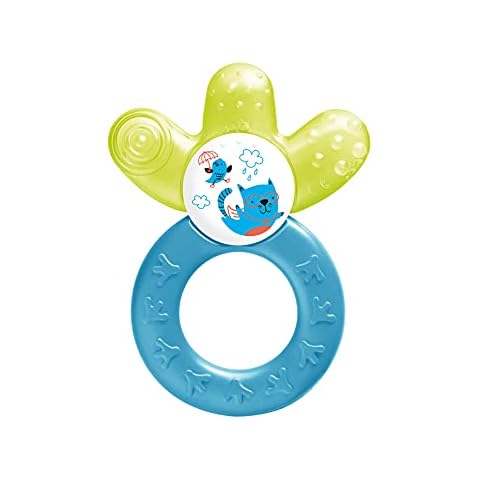 MAM Cooler New, Beißring für Babys fördert Sehsinn & Motorik, Greifling mit Wasserkühlteil erreicht auch die Backenzähne, ab 4+ Monate, gelb/blau Cover