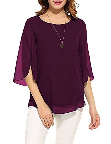 PLADO Womens Regular Fit Top(72-Purple Georgette-2XL_Wine_2XL)