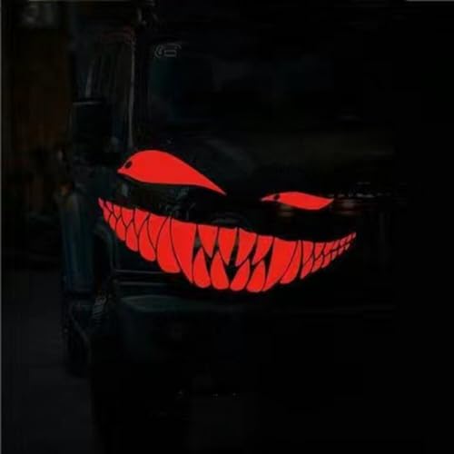 Image of Reflective Sticker for Car Vinyl Racing Oblique Eyes Bad Smile Decal for Golf Cart Off-Road Vehicles Motorcycles Bike Skateboard DIY Decoration, 1Set 6.3in, Red
