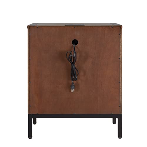 Image of Leick Home Tableau Nightstand Side Table with Drawer and Lower Cabinet Rustic Modern - USB-C Fast Charging Station - Durable Solid Wood - Living Room, Bedroom, Office, Distressed Riverstone, 9076