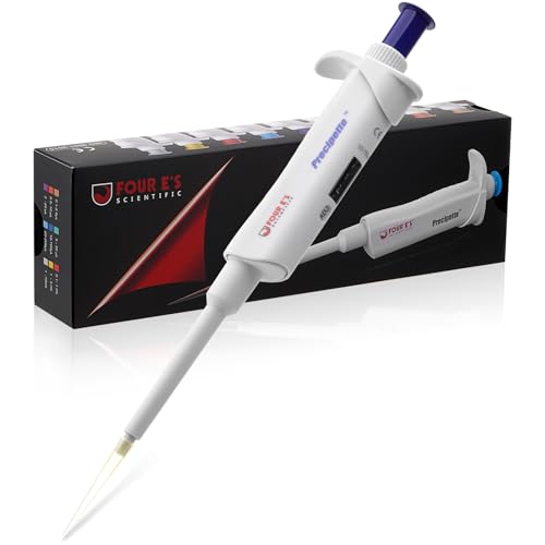 Image of 4E's USA Lab 10-100μL Pipette: Single-Channel Adjustable Micropipette with Color-Coded Top (Dark Blue), 4 Digit Display, Universal Tip Cone, High Accuracy, ISO8655 Calibrated & Lower Part Autoclavable