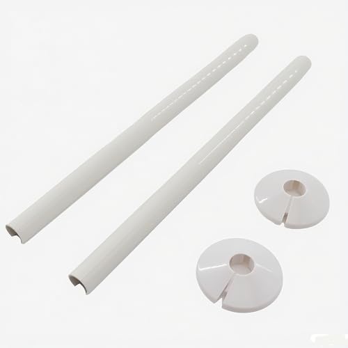 SVNR 2 PCS Radiator Pipe Covers and 2 PCS Collars Kit 2 Sets - 15mm x 200mm PVC Snap On Sleeves for Central Heating Pipes | DIY Home Improvement Accessories - White