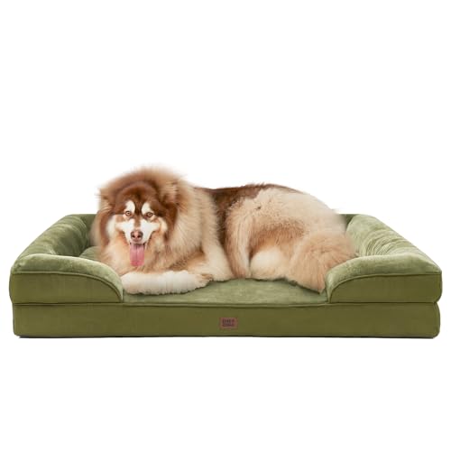 Image of EHEYCIGA Orthopedic XL Dog Beds, Waterproof Memory Foam Dog Bed for Extra Large Dogs, Non-Slip Bottom and Egg-Crate Foam Big Pet Couch Bed with Washable Removable Cover, Olive Green