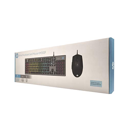 Teclado e Mouse KM300F da HP, Preto, USB, Layout ABNT2, Iluminação multicores, Teclado Membrana