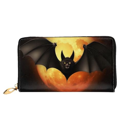 Halloween Bat Women Wallets Leather Zip Around Clutch Purses Waterproof Credit Card Holder With Phone Holder Ladies Travel Coin Purse