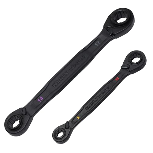 Image of KLEIN TOOLS 68216M 4-in-1 Reversible Ratchet Wrenches Set, 2-Piece, Eight Metric Hex Sizes, 8mm x 10mm, 12mm x 13mm, 14mm x 15mm, and 17mm x 19mm Box Wrench Set, 90-Tooth Ratchet, Pass-Through Design
