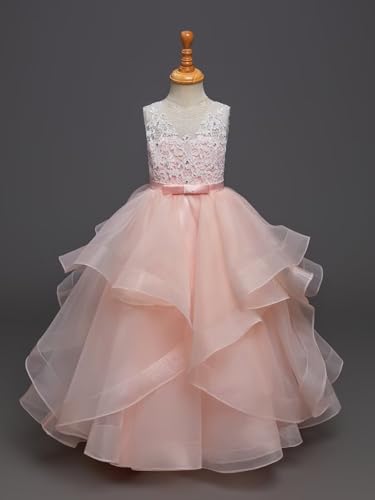 Flower Girl Dress for Wedding Lace Flower Tulle Princess Birthday Party Dresses Kids Long Prom Gown with Satin Sash2