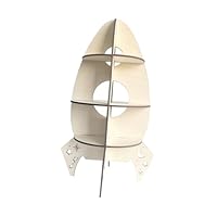 MOLUCKFU Wooden Rocket Shelf Decorative Stand for Home Office Desk Storage and Display Space-themed Party Prop and Bedroom Organizer with Fine Craftsmanship