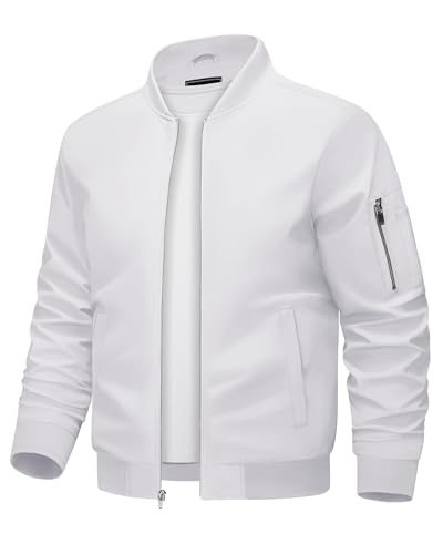 KEFITEVD Bomber Jacket Hommes Printemps Été Cargo Vestes Militaire Manteaux Coupe Vent avec Multi Poches Zippées,Blanc,M
