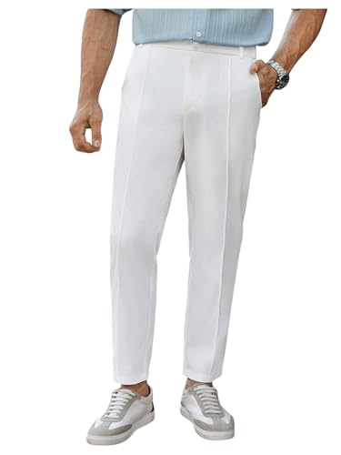 OYOANGLE Men's Pleated Dress Pants Zipper Fly Work Office Tapered Suit Pants Business Casual Trousers